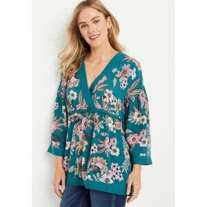 NWT Maurices Women Top Large Wrap Ruffles Bell Sleeve Floral Bell Sleeve‎ Blouse